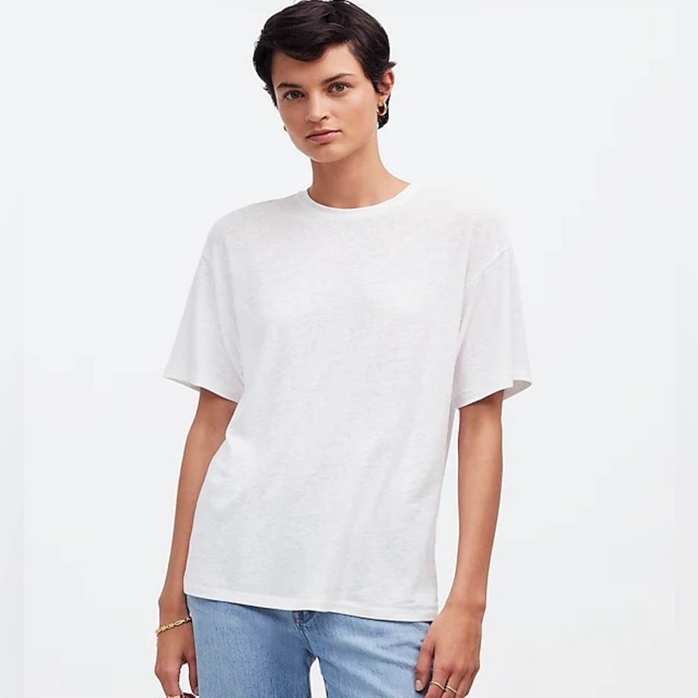 Madewell Linen-Blend Crewneck Oversized Tee In Eyelet White Size XS NWT